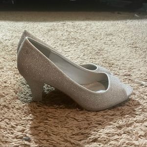 Peep toe silver sparkle heels. Size 7.